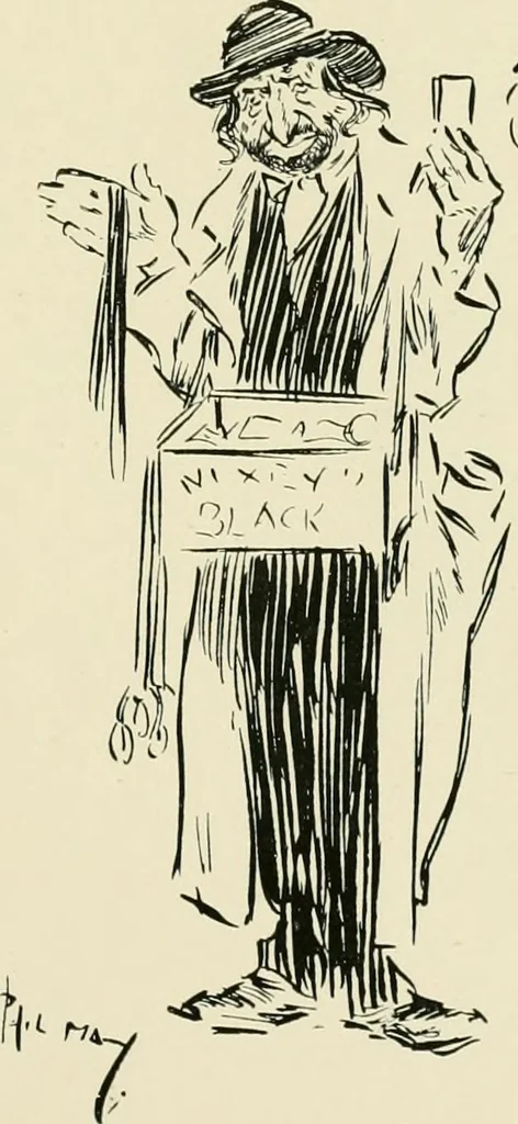 An illustration from Phil May's ABC; fifty-two original designs forming two humorous alphabets from A to Z, 1897, leaf 58