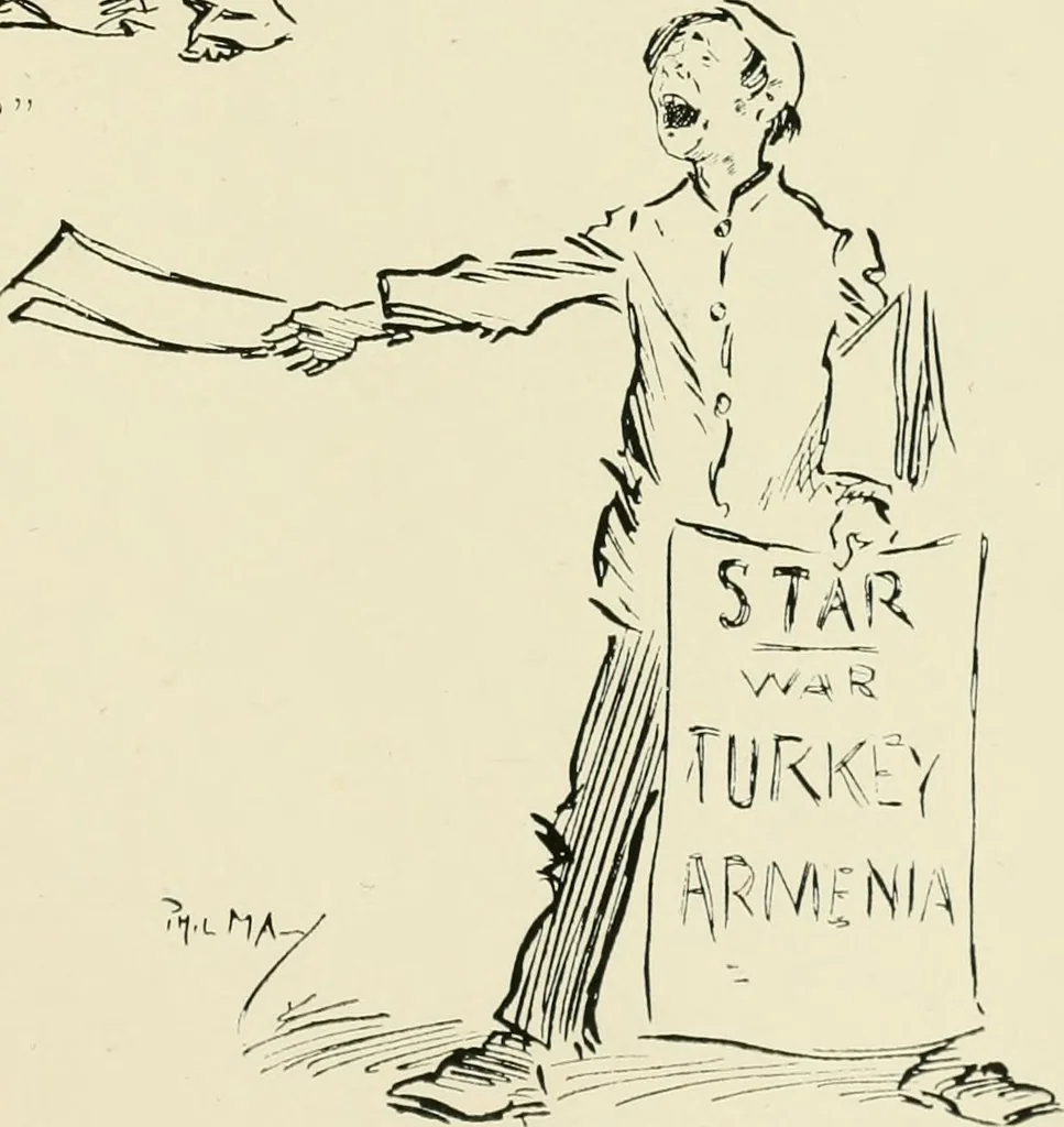 An illustration from Phil May's ABC; fifty-two original designs forming two humorous alphabets from A to Z, 1897, leaf 60