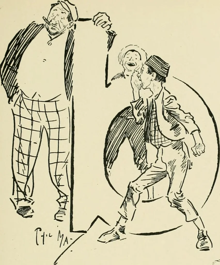 An illustration from Phil May's ABC; fifty-two original designs forming two humorous alphabets from A to Z, 1897, leaf 66