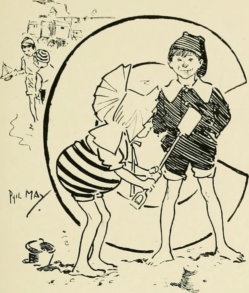 An illustration from Phil May's ABC; fifty-two original designs forming two humorous alphabets from A to Z, 1897, leaf 68