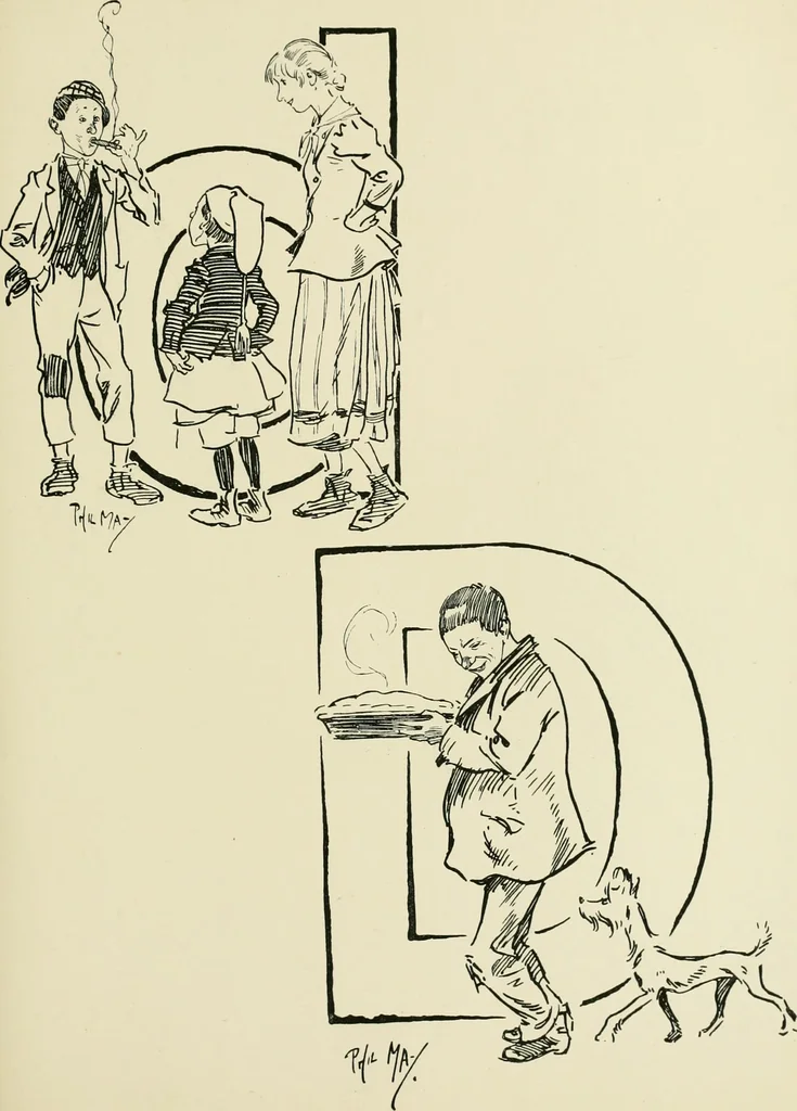 An illustration from Phil May's ABC; fifty-two original designs forming two humorous alphabets from A to Z, 1897, leaf 70