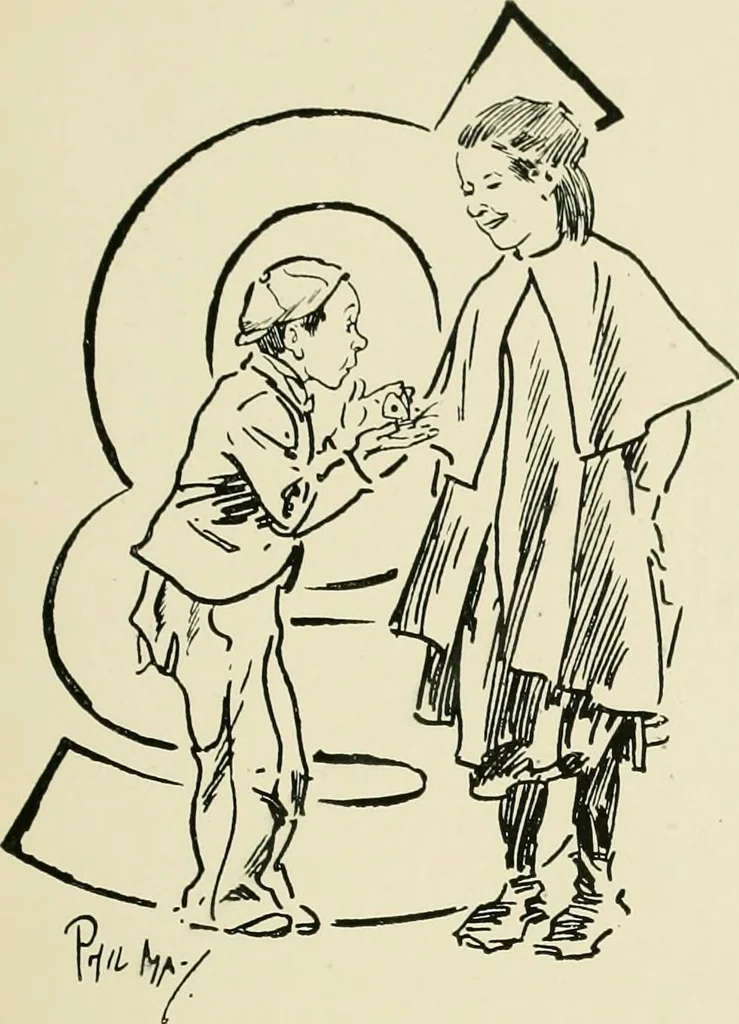 An illustration from Phil May's ABC; fifty-two original designs forming two humorous alphabets from A to Z, 1897, leaf 76
