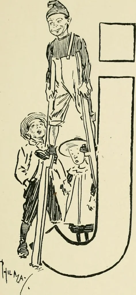 An illustration from Phil May's ABC; fifty-two original designs forming two humorous alphabets from A to Z, 1897, leaf 82