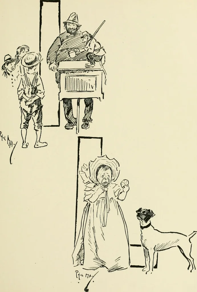 An illustration from Phil May's ABC; fifty-two original designs forming two humorous alphabets from A to Z, 1897, leaf 86