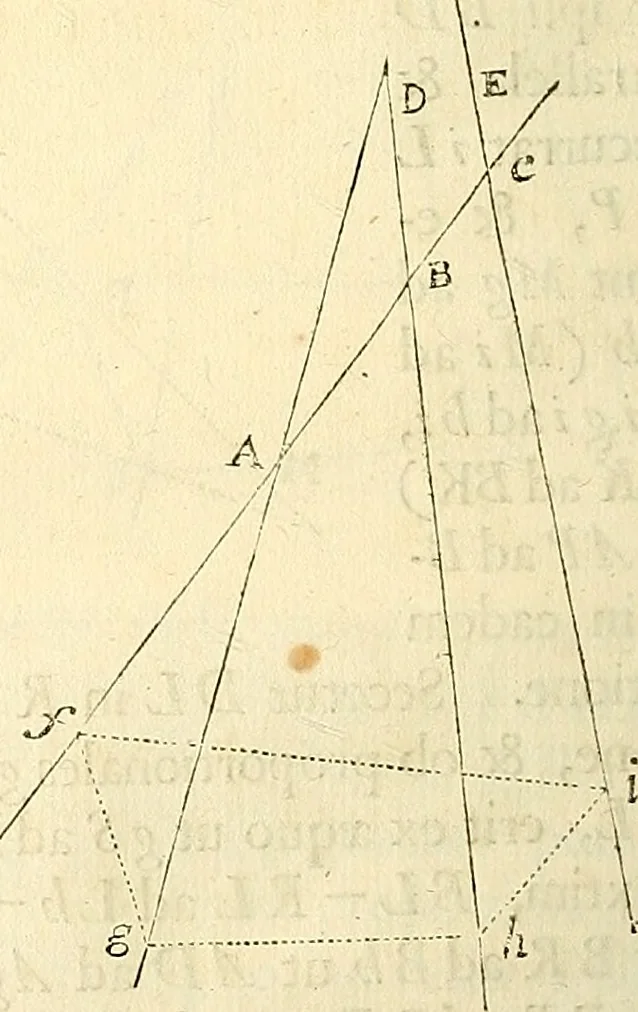 An illustration from Philosophiae naturalis principia mathematica, 1687, leaf 115