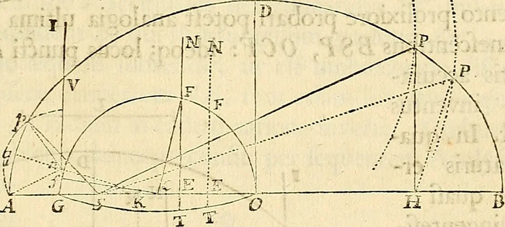 An illustration from Philosophiae naturalis principia mathematica, 1687, leaf 122