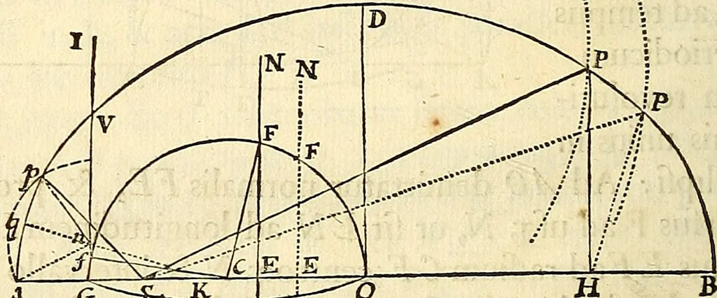 An illustration from Philosophiae naturalis principia mathematica, 1687, leaf 123
