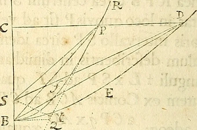 An illustration from Philosophiae naturalis principia mathematica, 1687, leaf 131