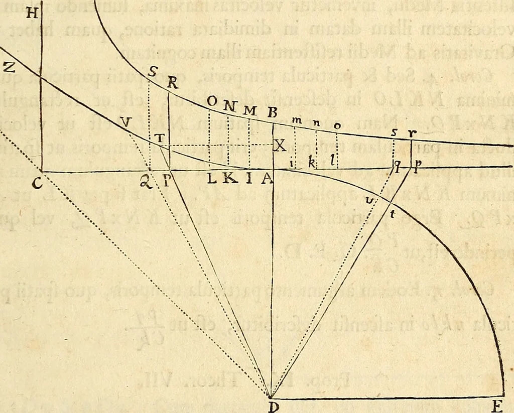 An illustration from Philosophiae naturalis principia mathematica, 1687, leaf 268
