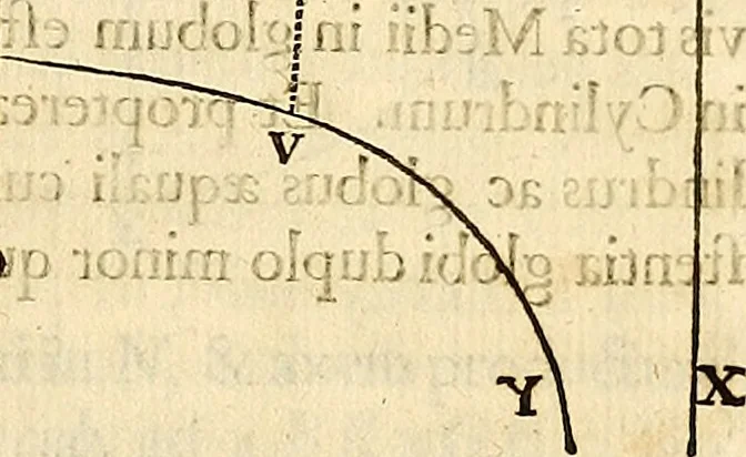 An illustration from Philosophiae naturalis principia mathematica, 1687, leaf 338