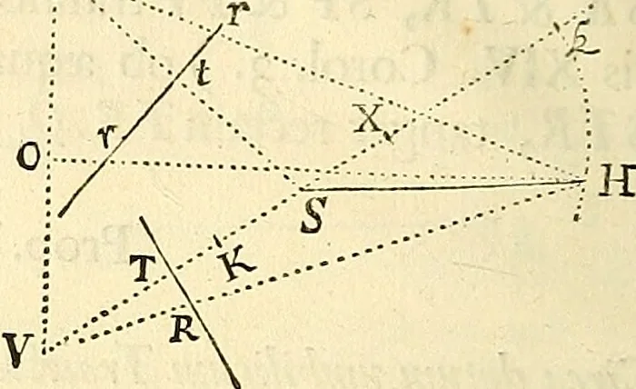 An illustration from Philosophiae naturalis principia mathematica, 1687, leaf 77