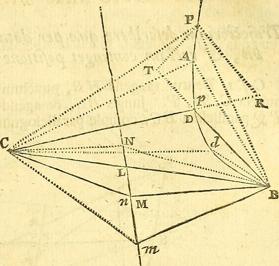 An illustration from Philosophiae naturalis principia mathematica, 1723, leaf 110