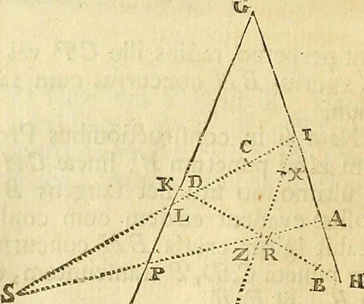 An illustration from Philosophiae naturalis principia mathematica, 1723, leaf 113
