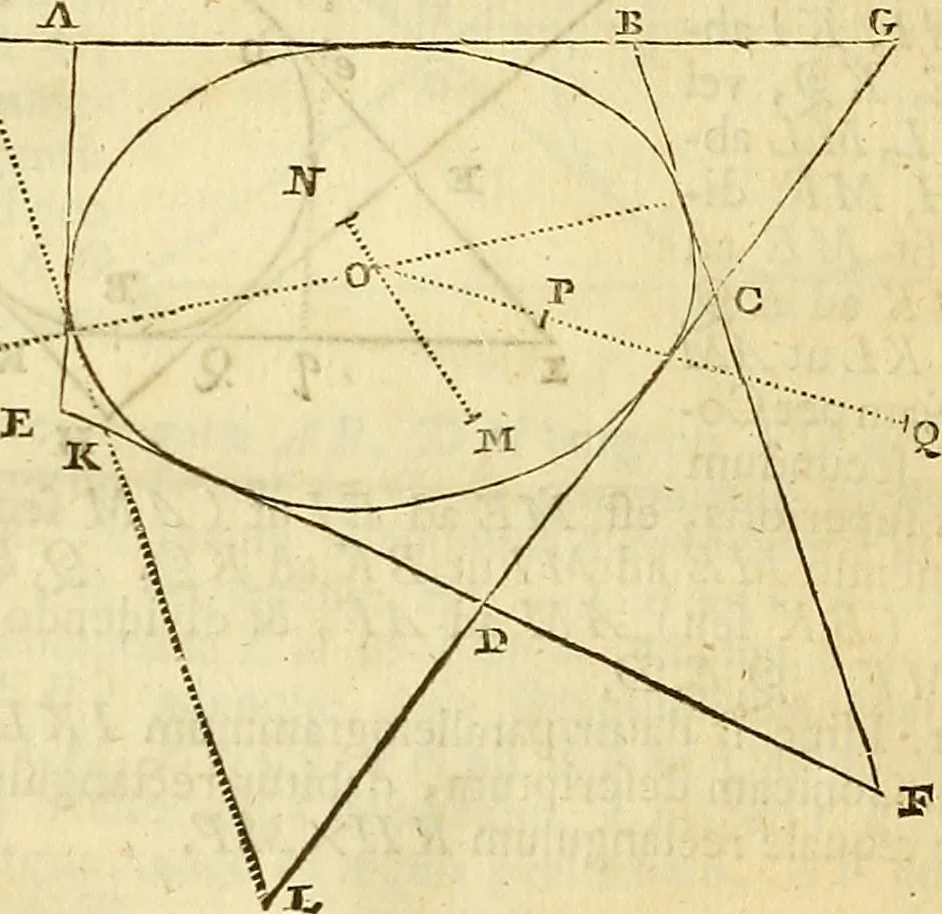 An illustration from Philosophiae naturalis principia mathematica, 1723, leaf 121
