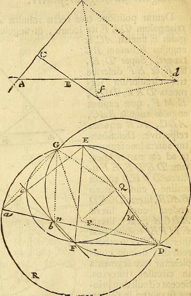 An illustration from Philosophiae naturalis principia mathematica, 1723, leaf 125