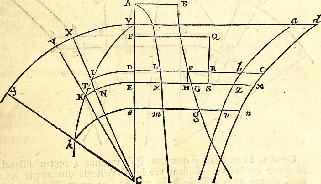 An illustration from Philosophiae naturalis principia mathematica, 1723, leaf 150