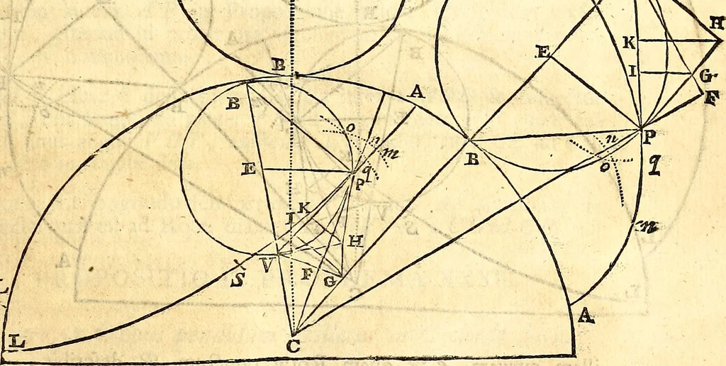 An illustration from Philosophiae naturalis principia mathematica, 1723, leaf 170