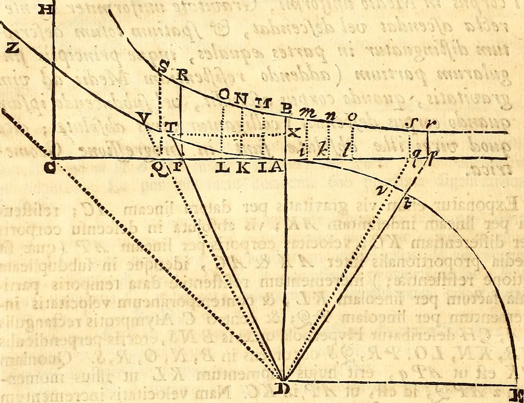An illustration from Philosophiae naturalis principia mathematica, 1723, leaf 263