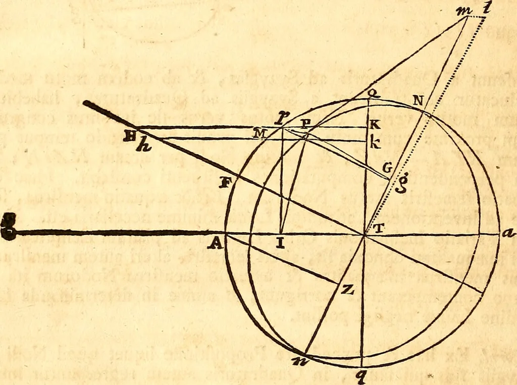 An illustration from Philosophiae naturalis principia mathematica, 1723, leaf 451