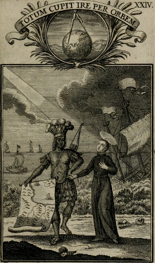 An illustration from Philosophia sacra, sive, Vita divi Stanislai Kostka, Soc. Jesu : iconismis et documentis moralibus illustr[a]ta, ac ejusdem divi praeviis apotheoseos honoribus humillimè consecrata, 1715, leaf 152