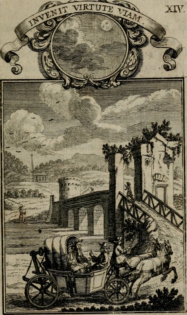 An illustration from Philosophia sacra, sive, Vita divi Stanislai Kostka, Soc. Jesu : iconismis et documentis moralibus illustr[a]ta, ac ejusdem divi praeviis apotheoseos honoribus humillimè consecrata, 1715, leaf 92
