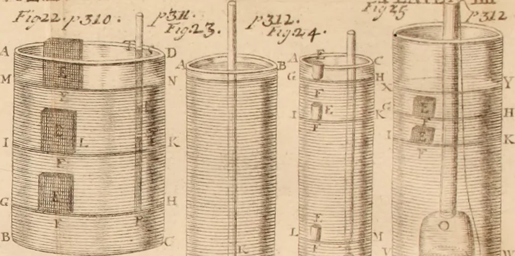 An illustration from The philosophical works of the Honourable Robert Boyle esq.: abridged, methodized, and disposed under the general heads of physics, statics, pneumatics, natural history, chymistry, and medicine, 1725, leaf 336