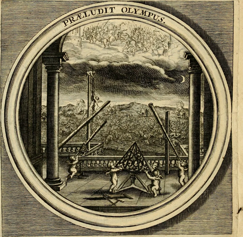An illustration from Meteorologia philosophico-politica : in duodecim dissertationes per quaestiones meteorologicas & conclusiones politicas divisa, appositisque symbolis illustrata ..., 1698, leaf 113