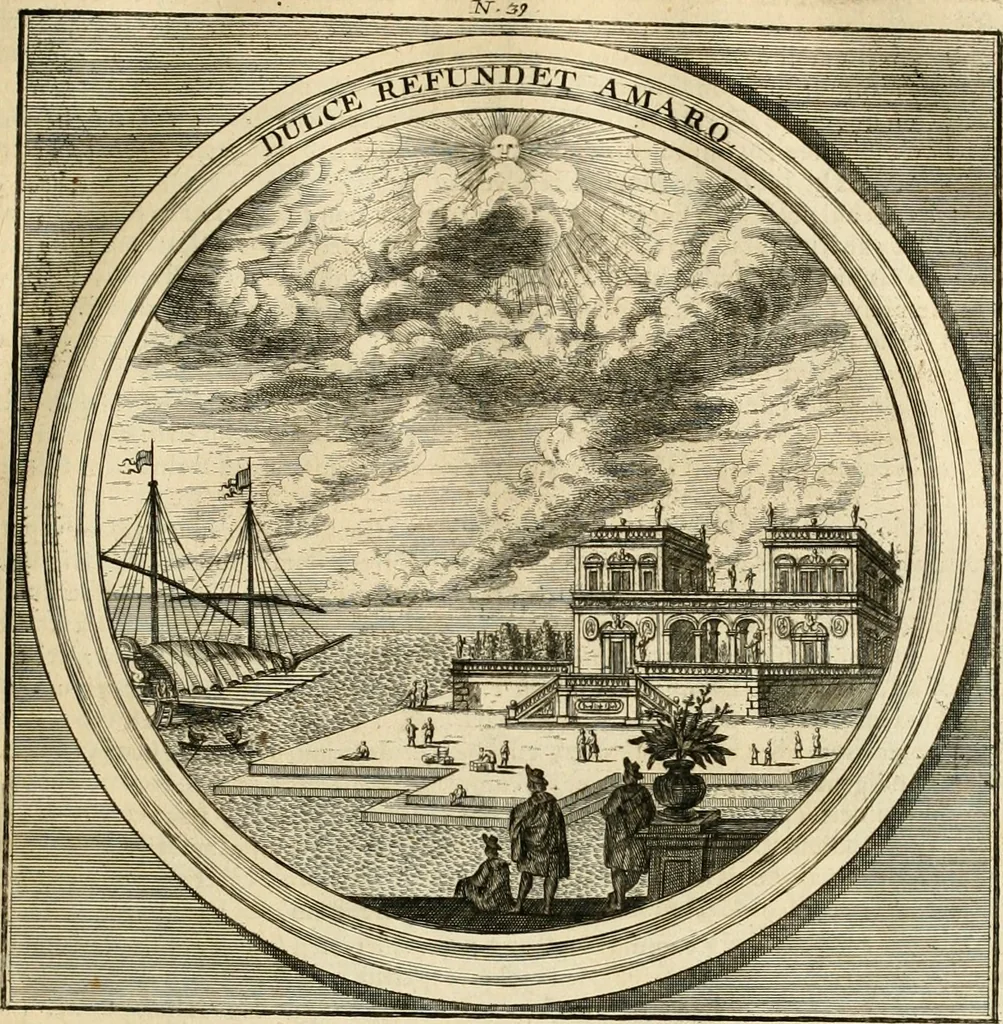 An illustration from Meteorologia philosophico-politica : in duodecim dissertationes per quaestiones meteorologicas & conclusiones politicas divisa, appositisque symbolis illustrata ..., 1698, leaf 140