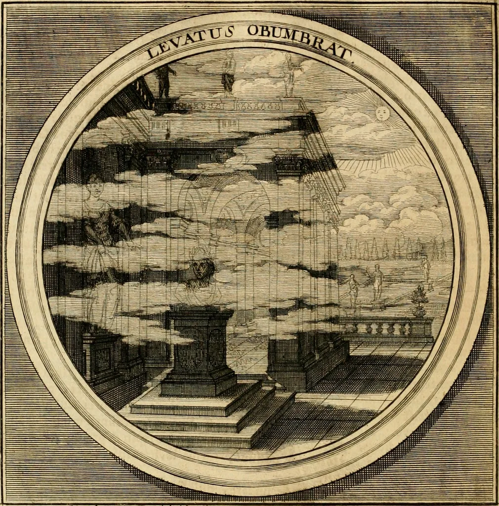 An illustration from Meteorologia philosophico-politica : in duodecim dissertationes per quaestiones meteorologicas & conclusiones politicas divisa, appositisque symbolis illustrata ..., 1698, leaf 143