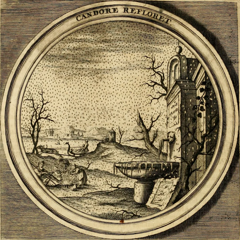 An illustration from Meteorologia philosophico-politica : in duodecim dissertationes per quaestiones meteorologicas & conclusiones politicas divisa, appositisque symbolis illustrata ..., 1698, leaf 155