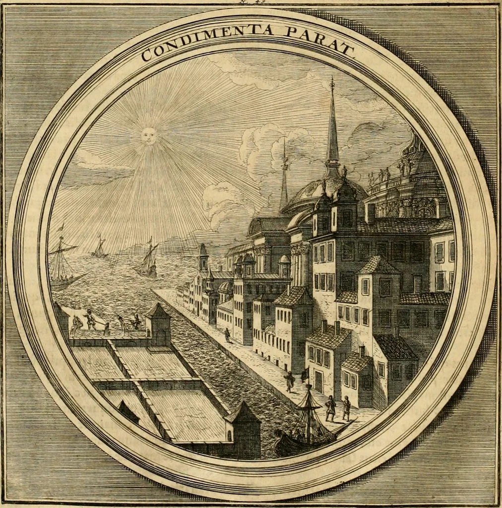 An illustration from Meteorologia philosophico-politica : in duodecim dissertationes per quaestiones meteorologicas & conclusiones politicas divisa, appositisque symbolis illustrata ..., 1698, leaf 177