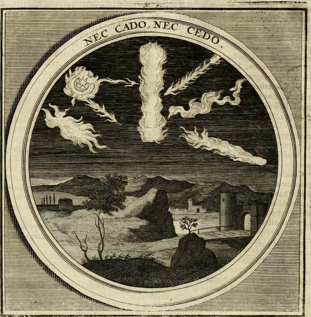 An illustration from Meteorologia philosophico-politica : in duodecim dissertationes per quaestiones meteorologicas & conclusiones politicas divisa, appositisque symbolis illustrata ..., 1698, leaf 33