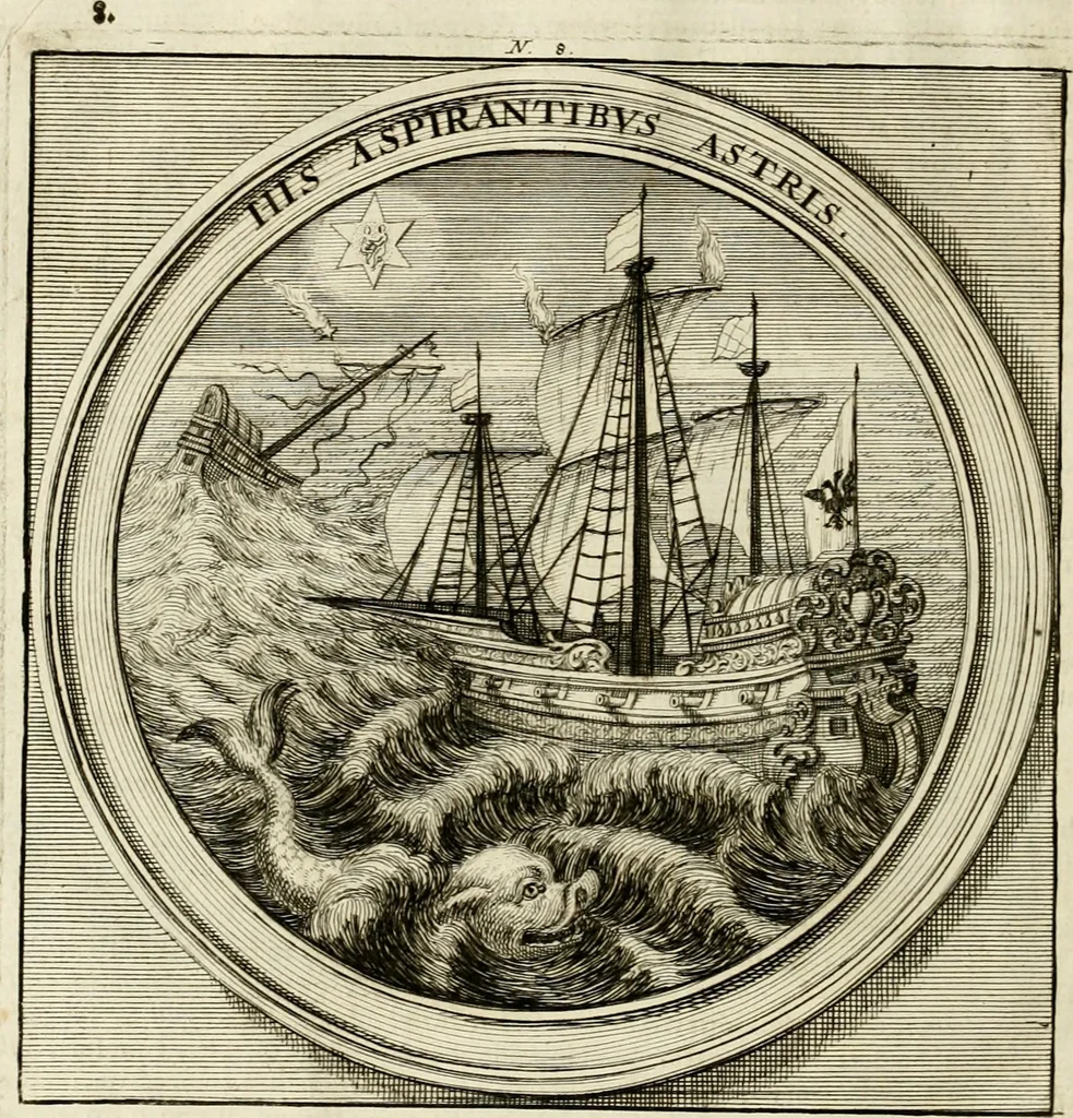 An illustration from Meteorologia philosophico-politica : in duodecim dissertationes per quaestiones meteorologicas & conclusiones politicas divisa, appositisque symbolis illustrata ..., 1698, leaf 35