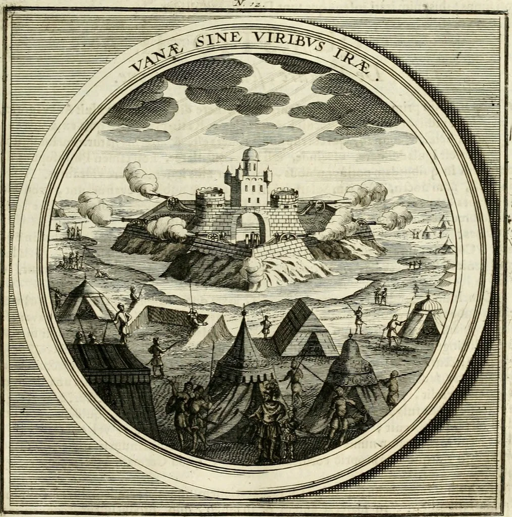 An illustration from Meteorologia philosophico-politica : in duodecim dissertationes per quaestiones meteorologicas & conclusiones politicas divisa, appositisque symbolis illustrata ..., 1698, leaf 46