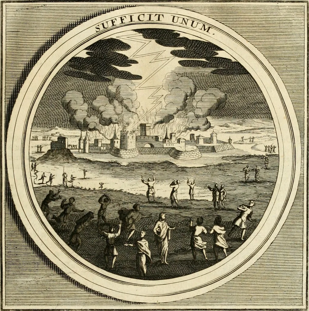 An illustration from Meteorologia philosophico-politica : in duodecim dissertationes per quaestiones meteorologicas & conclusiones politicas divisa, appositisque symbolis illustrata ..., 1698, leaf 52