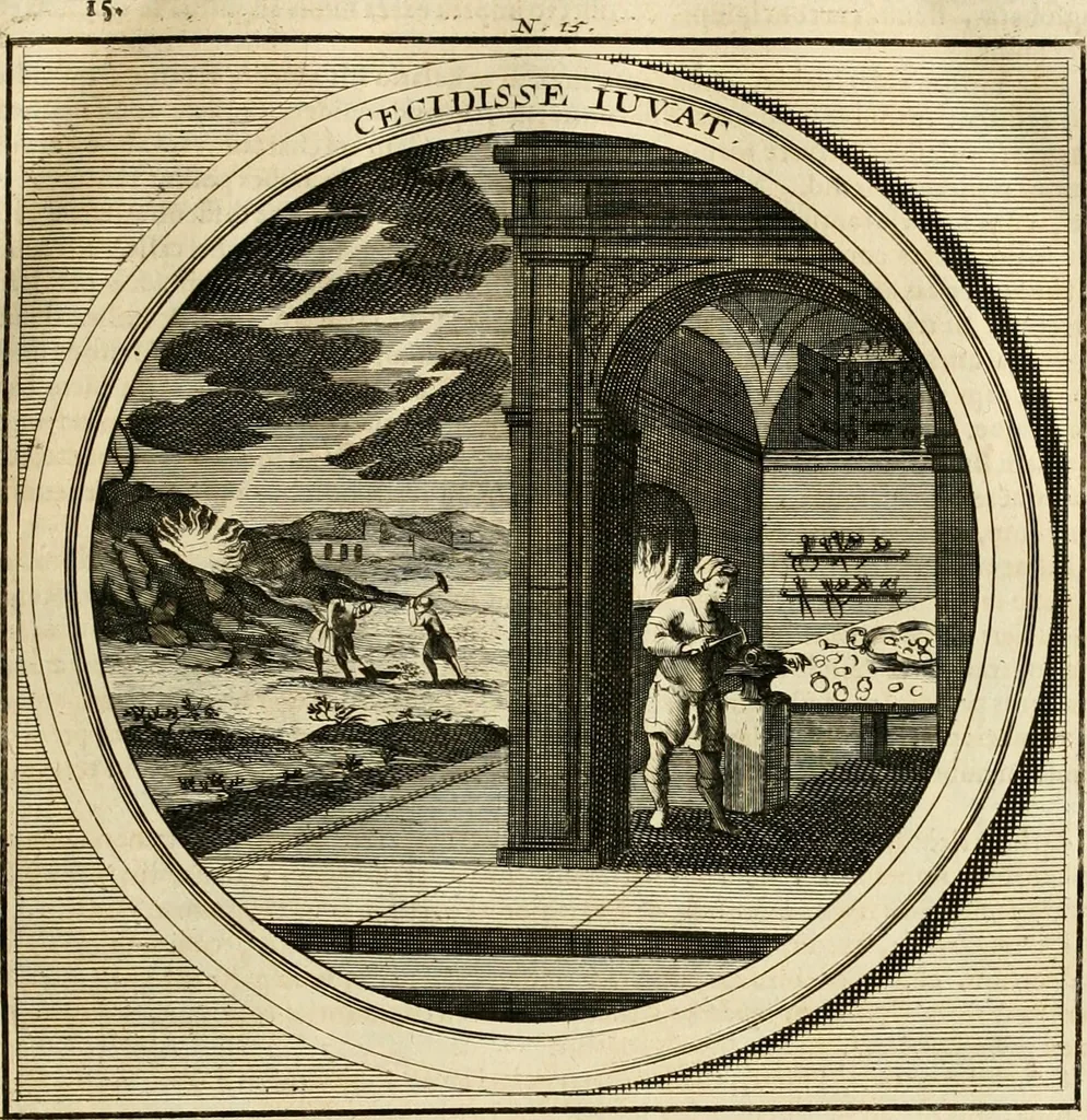 An illustration from Meteorologia philosophico-politica : in duodecim dissertationes per quaestiones meteorologicas & conclusiones politicas divisa, appositisque symbolis illustrata ..., 1698, leaf 56