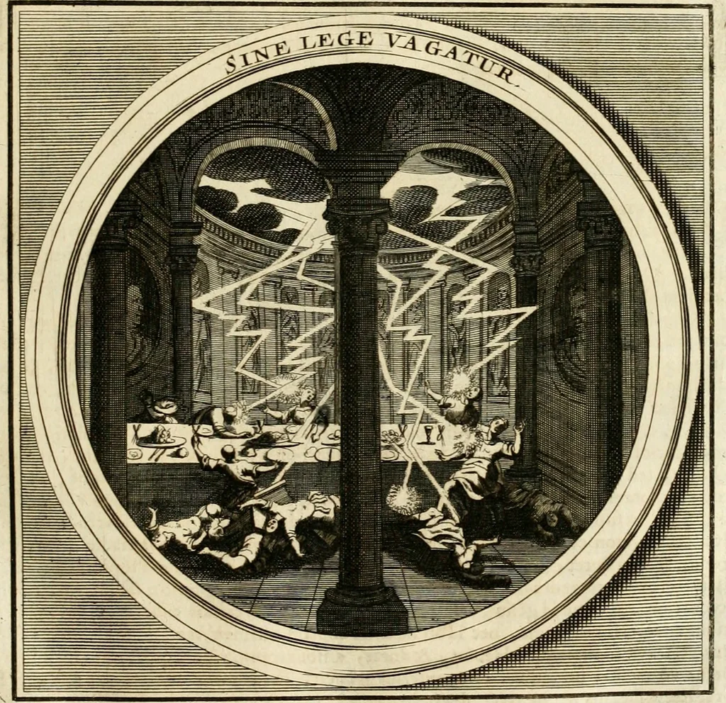 An illustration from Meteorologia philosophico-politica : in duodecim dissertationes per quaestiones meteorologicas & conclusiones politicas divisa, appositisque symbolis illustrata ..., 1698, leaf 58