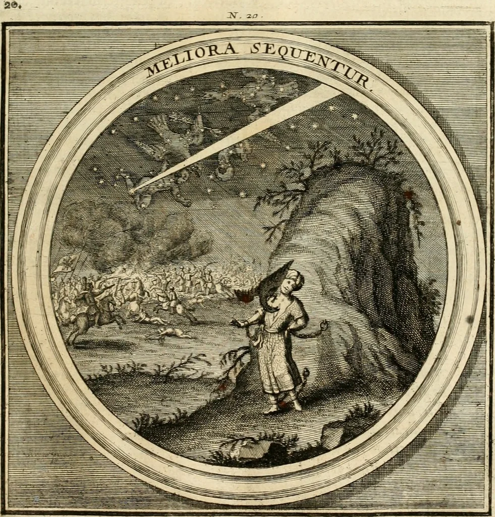 An illustration from Meteorologia philosophico-politica : in duodecim dissertationes per quaestiones meteorologicas & conclusiones politicas divisa, appositisque symbolis illustrata ..., 1698, leaf 72
