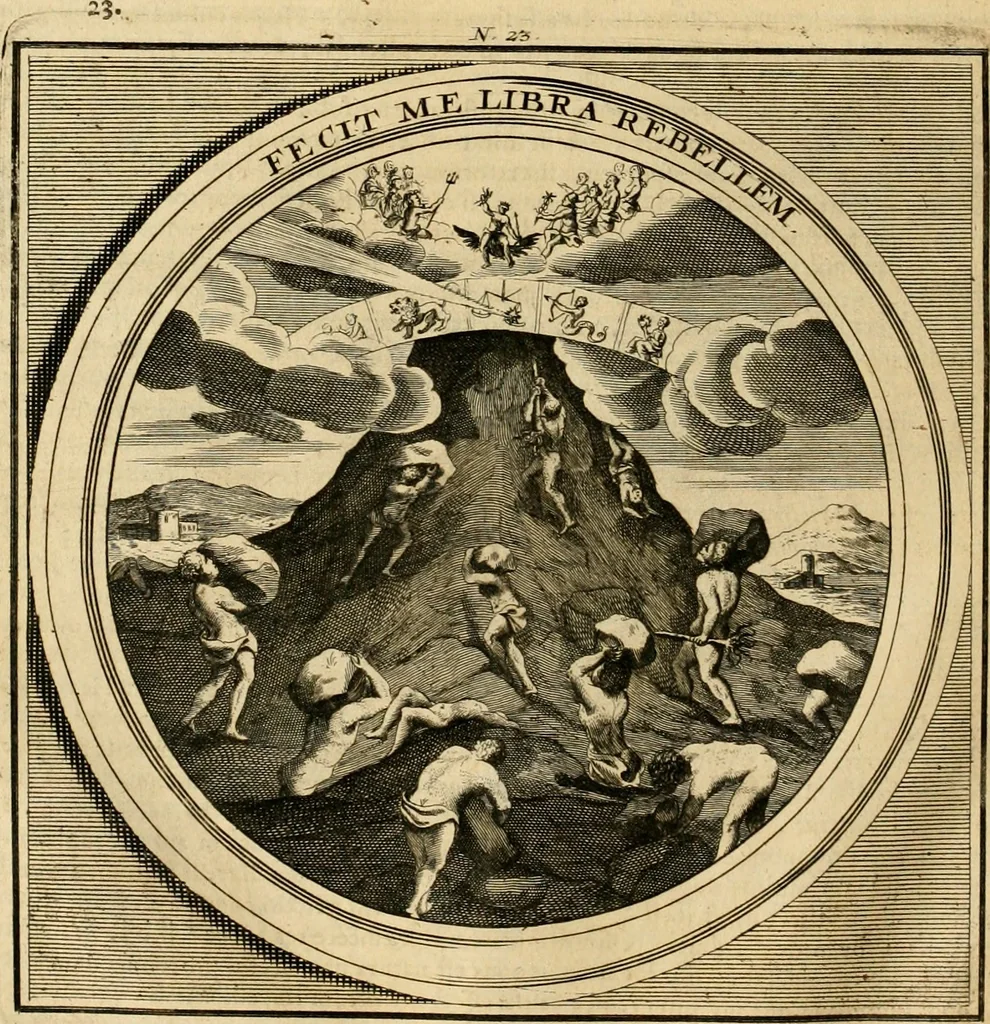 An illustration from Meteorologia philosophico-politica : in duodecim dissertationes per quaestiones meteorologicas & conclusiones politicas divisa, appositisque symbolis illustrata ..., 1698, leaf 85
