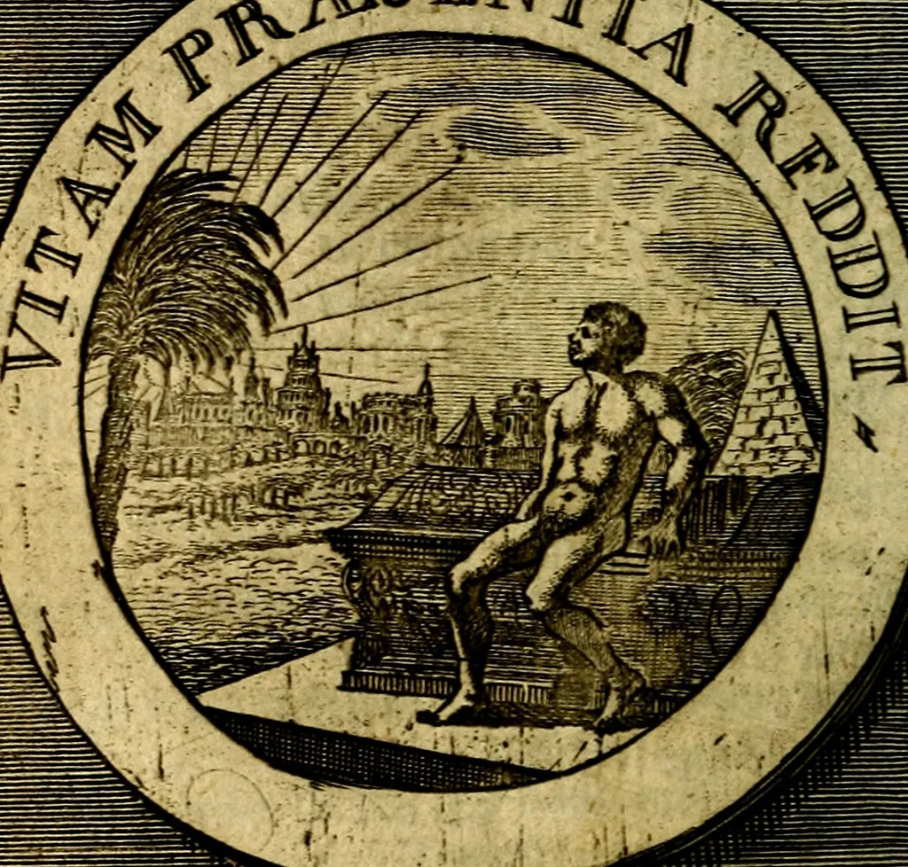 An illustration from Philothei [pseud.] Christliche sinne-bilder auss dem lateinischen ins teutsch gecracht, 1679, leaf 201