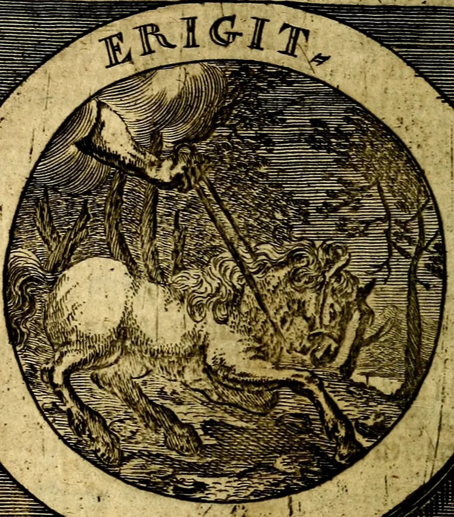 An illustration from Philothei [pseud.] Christliche sinne-bilder auss dem lateinischen ins teutsch gecracht, 1679, leaf 215