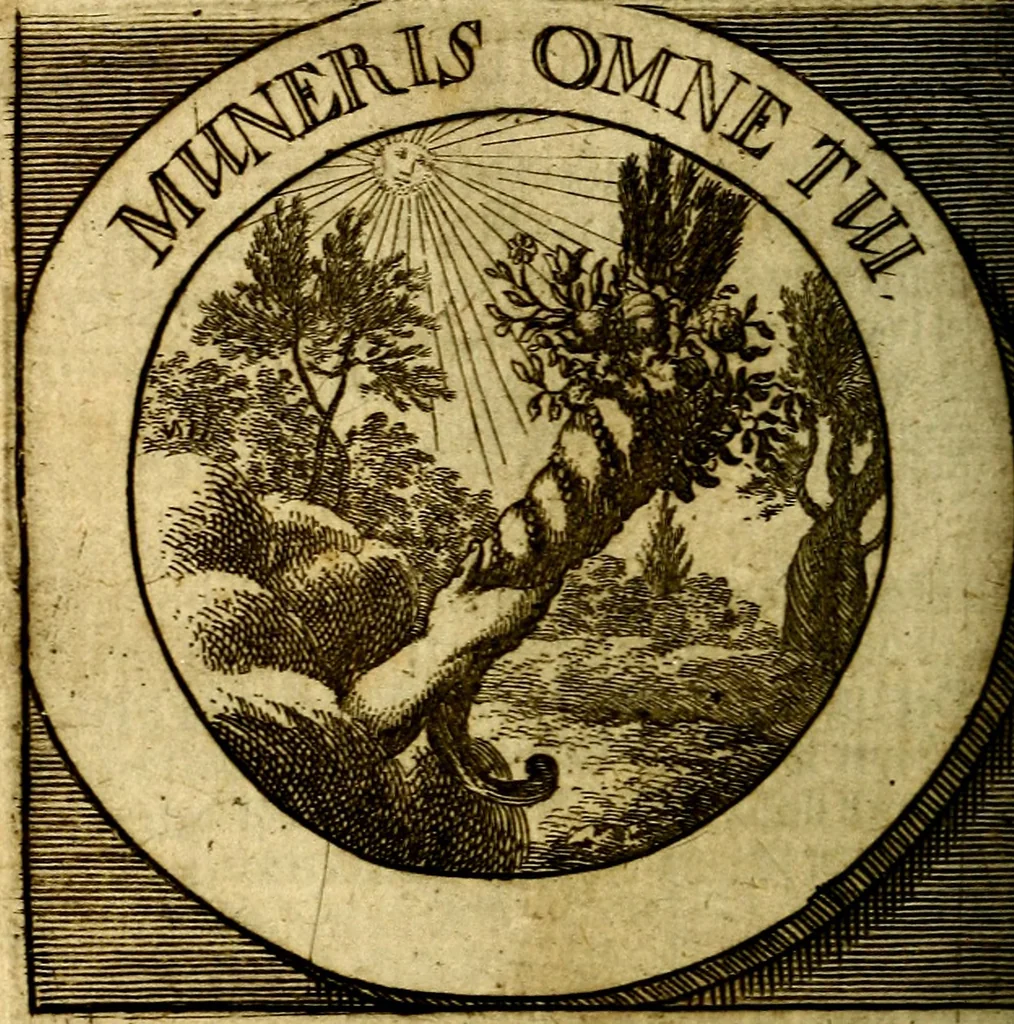 An illustration from Philothei [pseud.] Christliche sinne-bilder auss dem lateinischen ins teutsch gecracht, 1679, leaf 249