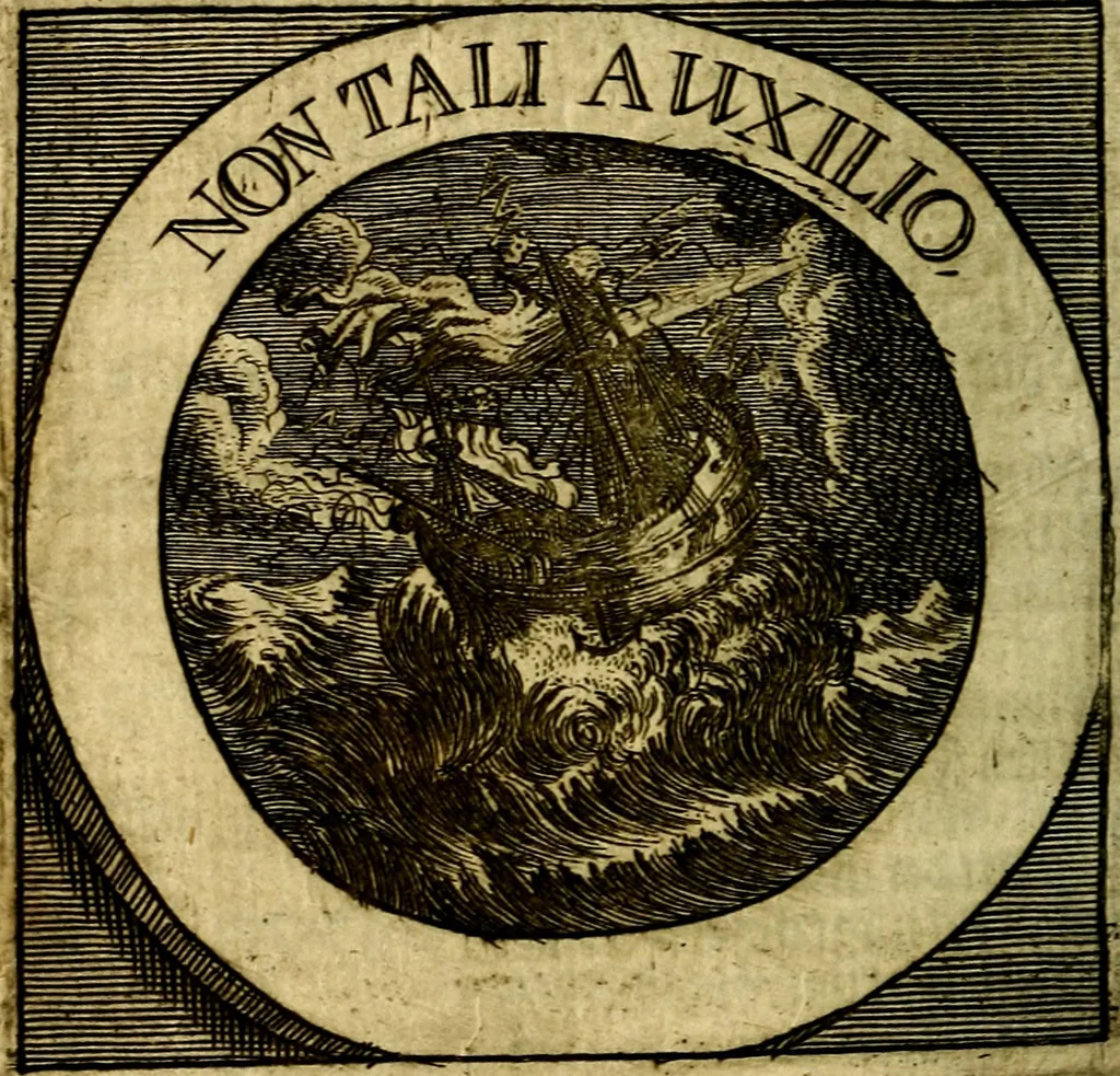 An illustration from Philothei [pseud.] Christliche sinne-bilder auss dem lateinischen ins teutsch gecracht, 1679, leaf 285