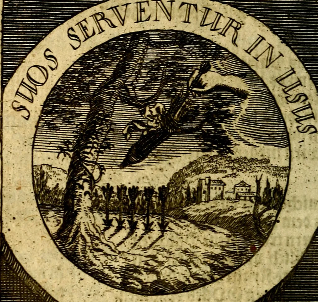 An illustration from Philothei [pseud.] Christliche sinne-bilder auss dem lateinischen ins teutsch gecracht, 1679, leaf 413