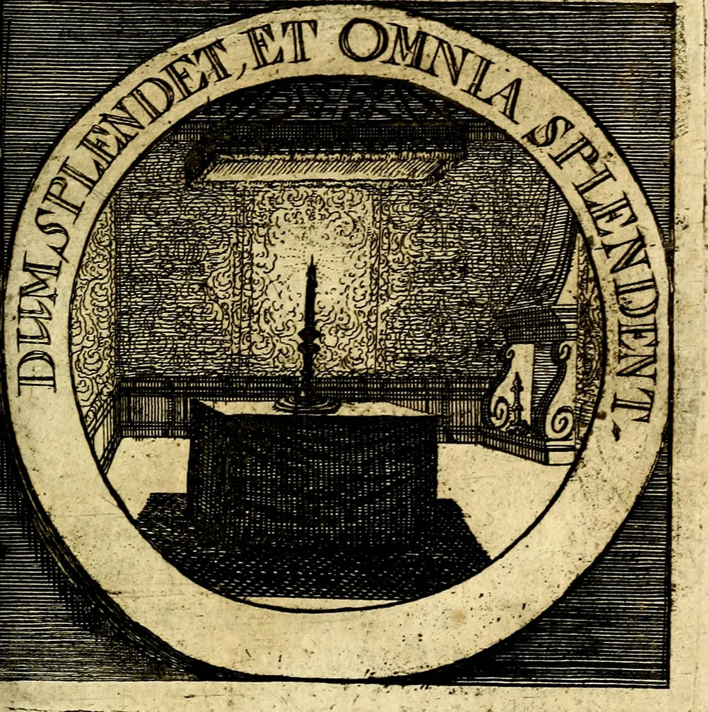 An illustration from Philothei [pseud.] Christliche sinne-bilder auss dem lateinischen ins teutsch gecracht, 1679, leaf 58