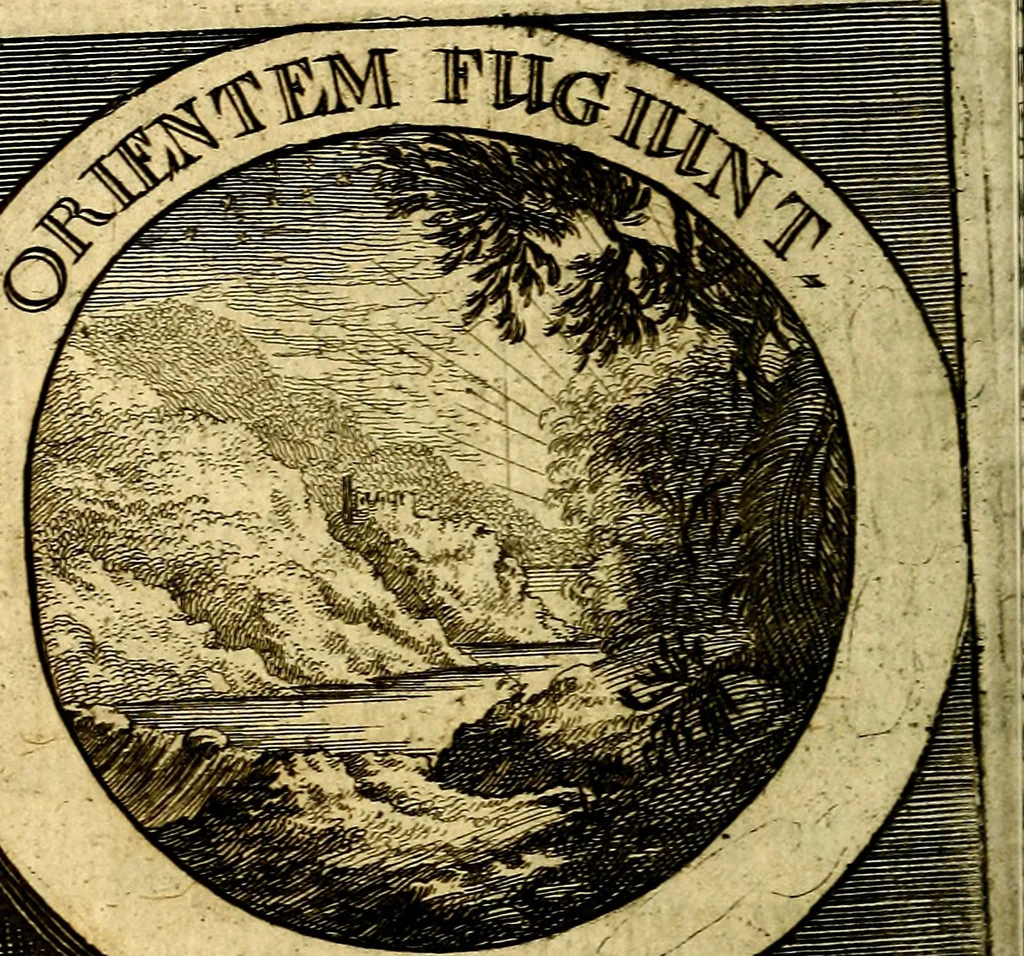 An illustration from Philothei [pseud.] Christliche sinne-bilder auss dem lateinischen ins teutsch gecracht, 1679, leaf 75