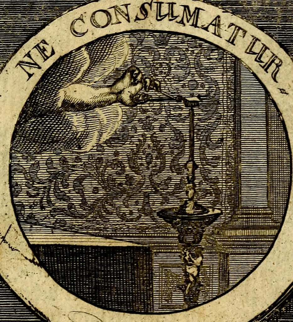 An illustration from Philothei [pseud.] Christliche sinne-bilder auss dem lateinischen ins teutsch gecracht, 1679, leaf 88