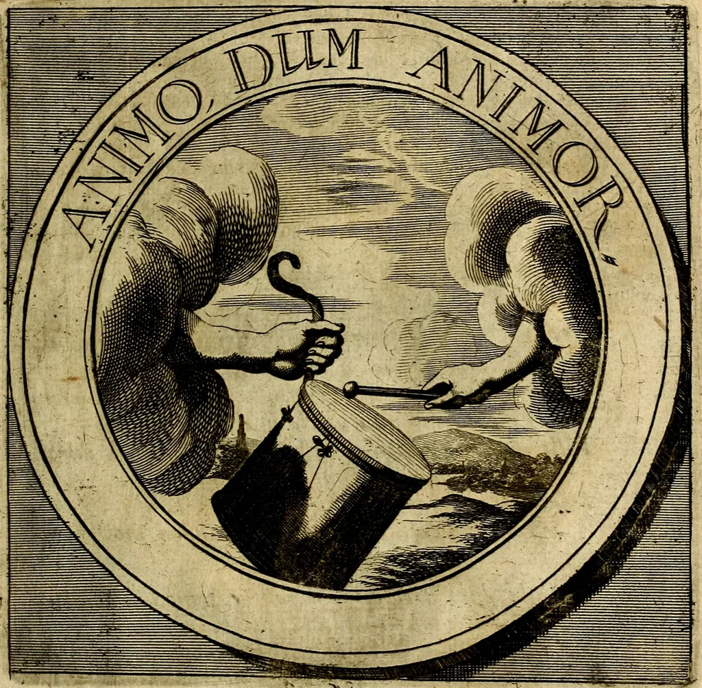 An illustration from Philothei symbola christiana : quibus idea hominis christiani exprimitur, 1677, leaf 100
