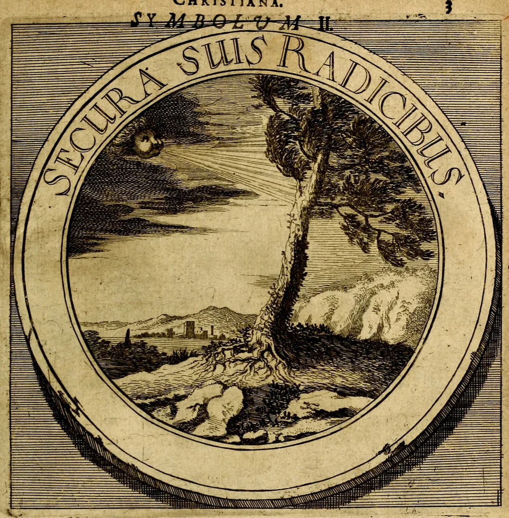 An illustration from Philothei symbola christiana : quibus idea hominis christiani exprimitur, 1677, leaf 14
