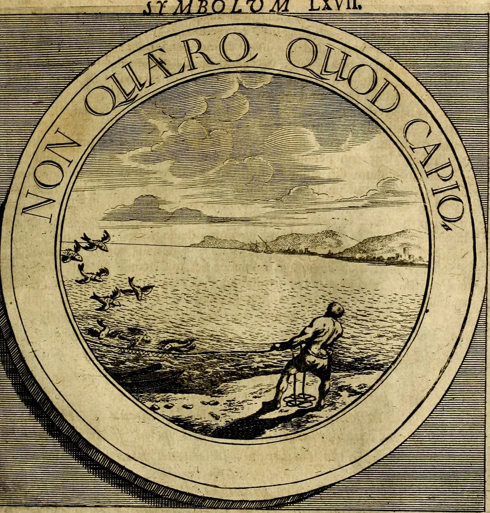 An illustration from Philothei symbola christiana : quibus idea hominis christiani exprimitur, 1677, leaf 144